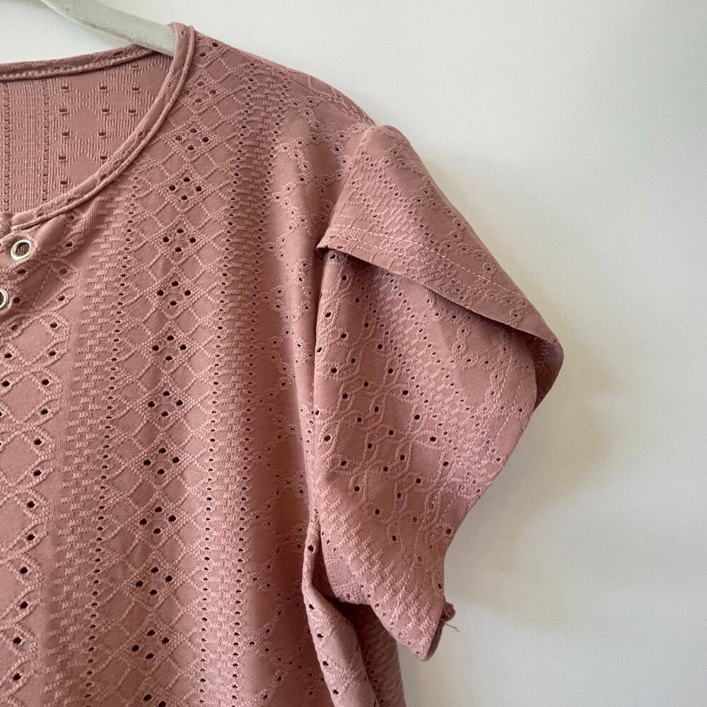Doublju Pink Eyelet, Short-Sleeve, V-Neck Top, Size M, NWT - Picture 6 of 7